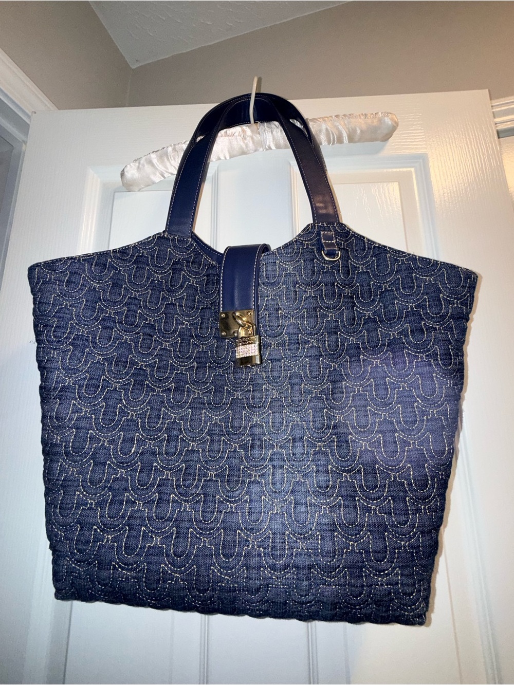 True Religion Navy Quilted Tote Bag